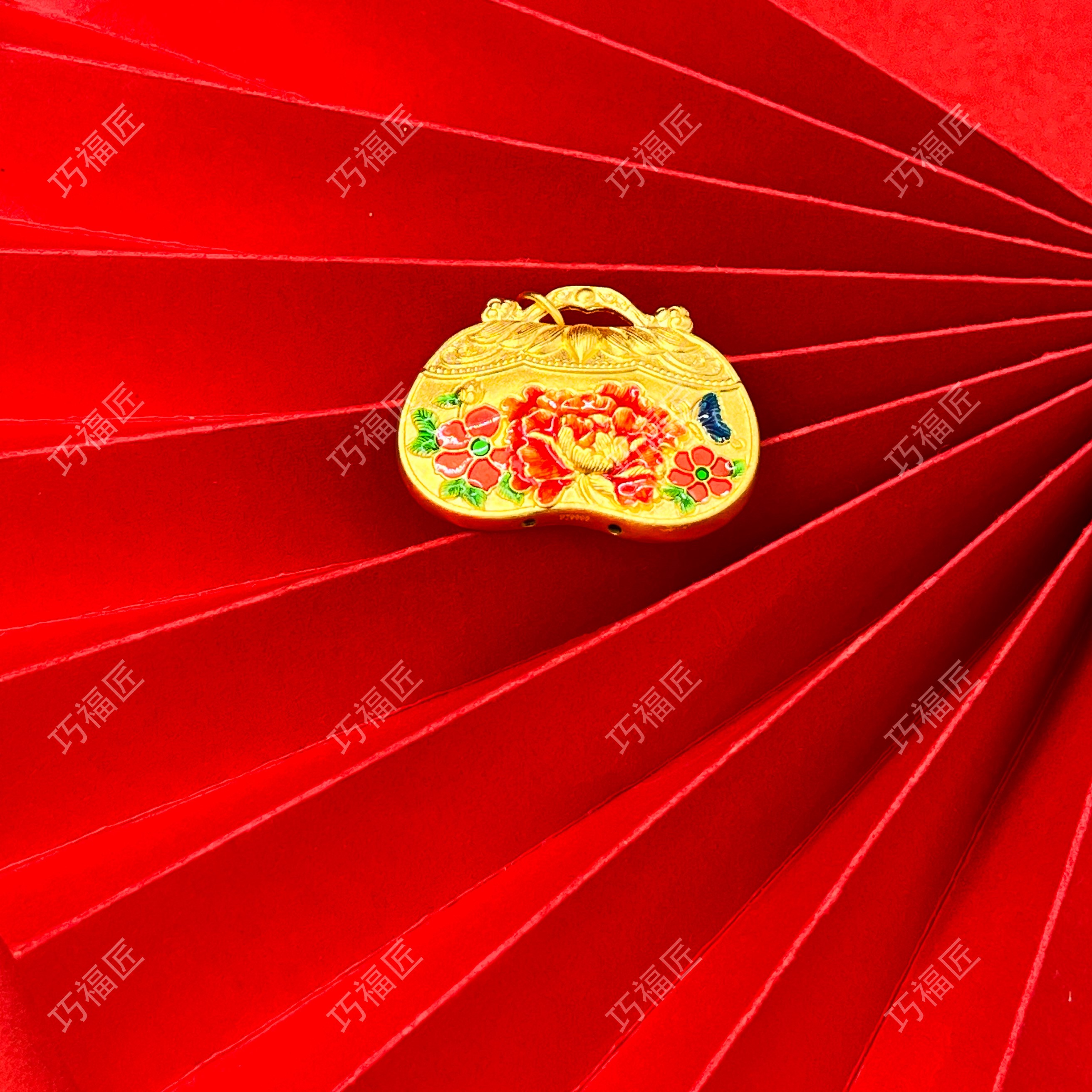 吊坠足银 珐琅彩繁花似锦吊坠工艺古风雕刻百搭精美双面