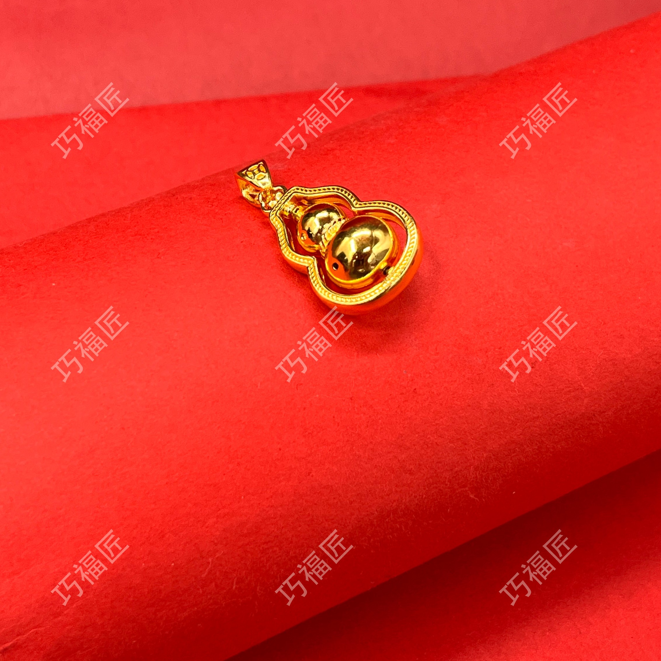 吊坠足银 亮面旋转葫芦吊坠 时尚双面编织传承金色