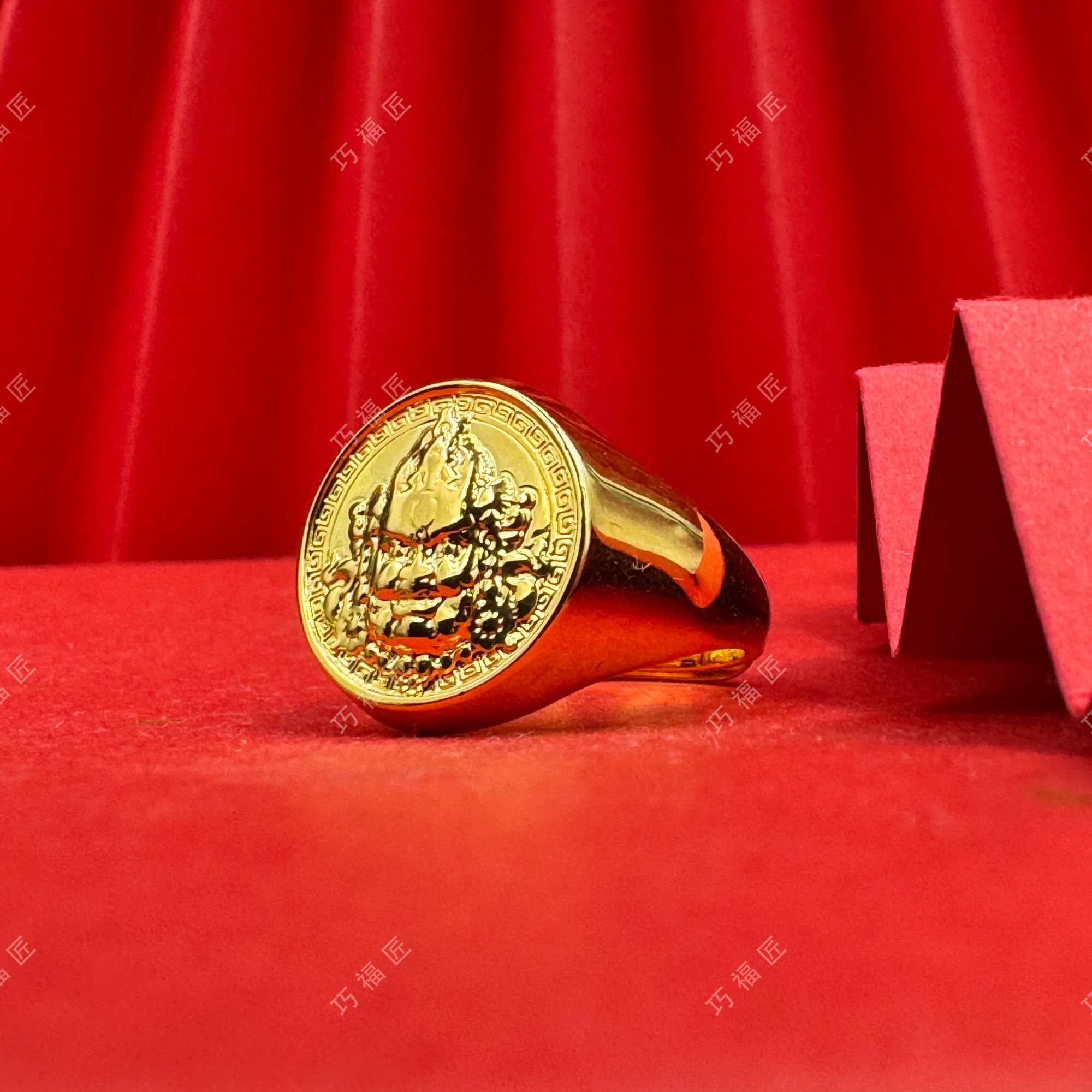 足银戒指 黄财神戒指时尚 精美百搭简约不掉色气质轻奢