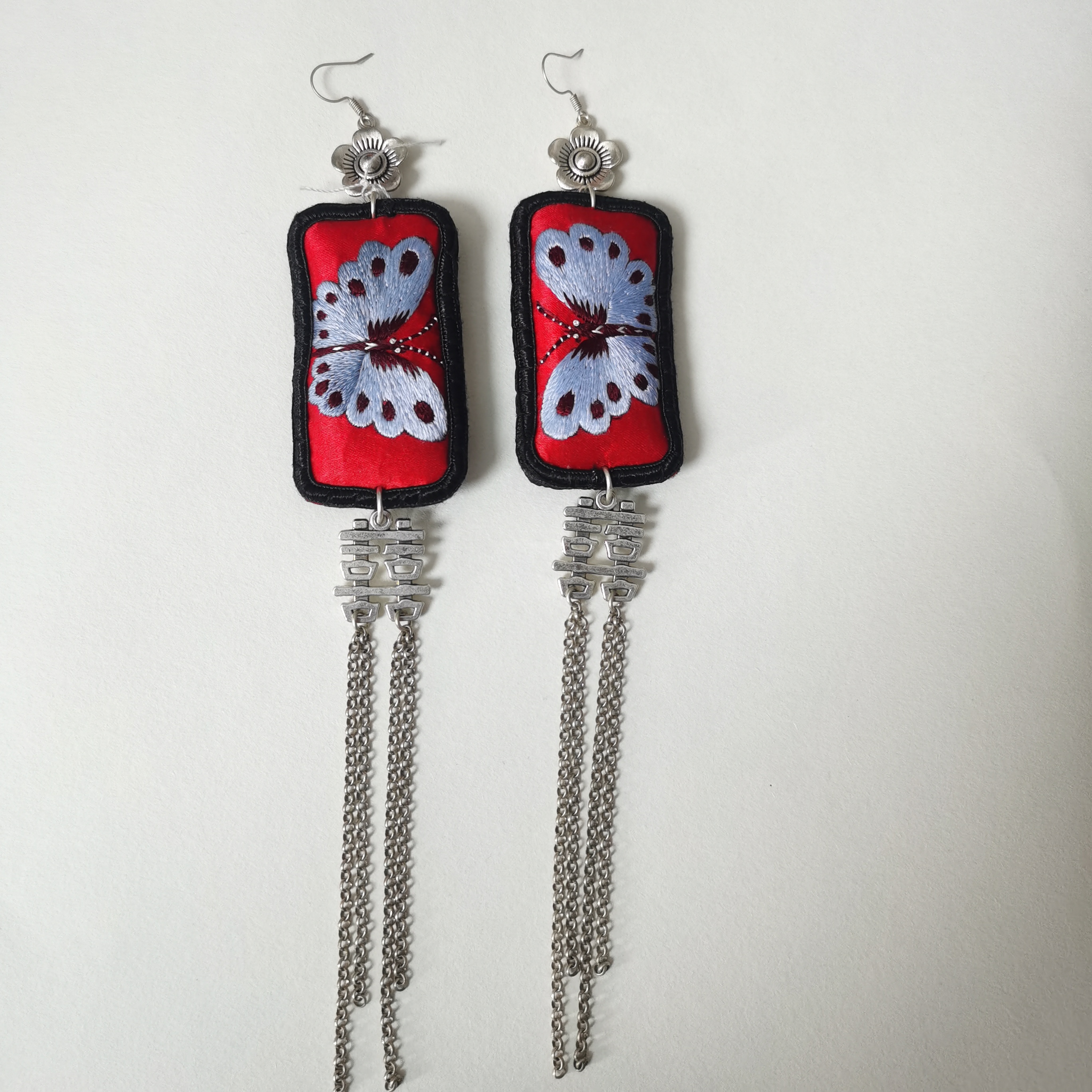 铜合金布艺耳饰 【木春绣坊】原创孤品老绣/民族风手工艺品/耳环