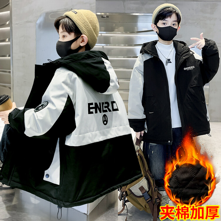 男童秋冬季夹棉外套大儿童棉服2024新款12岁男孩加厚派克服洋气潮