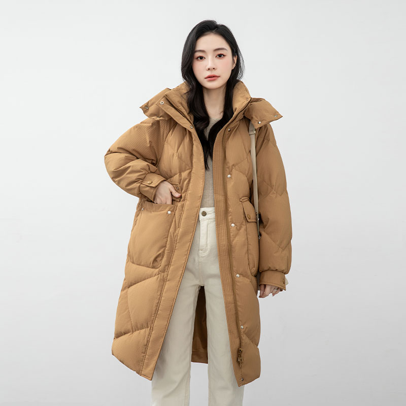 鸭鸭秋冬新品连帽百搭时尚宽松休闲保暖加厚防风中长款羽绒服4863