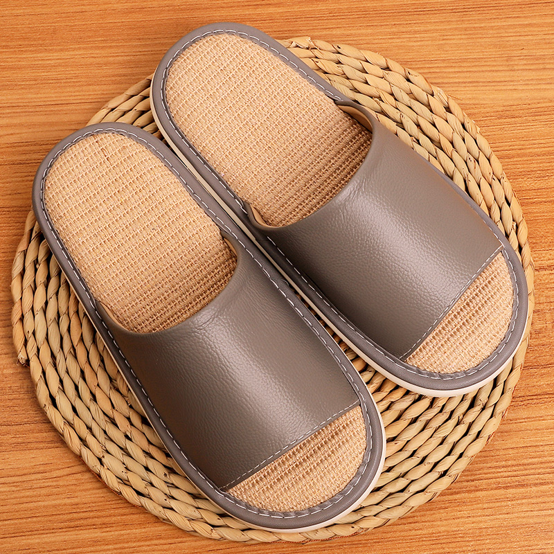 牛皮日式亚麻凉拖鞋女夏季防滑不臭脚吸汗家居室内真皮拖鞋男软底