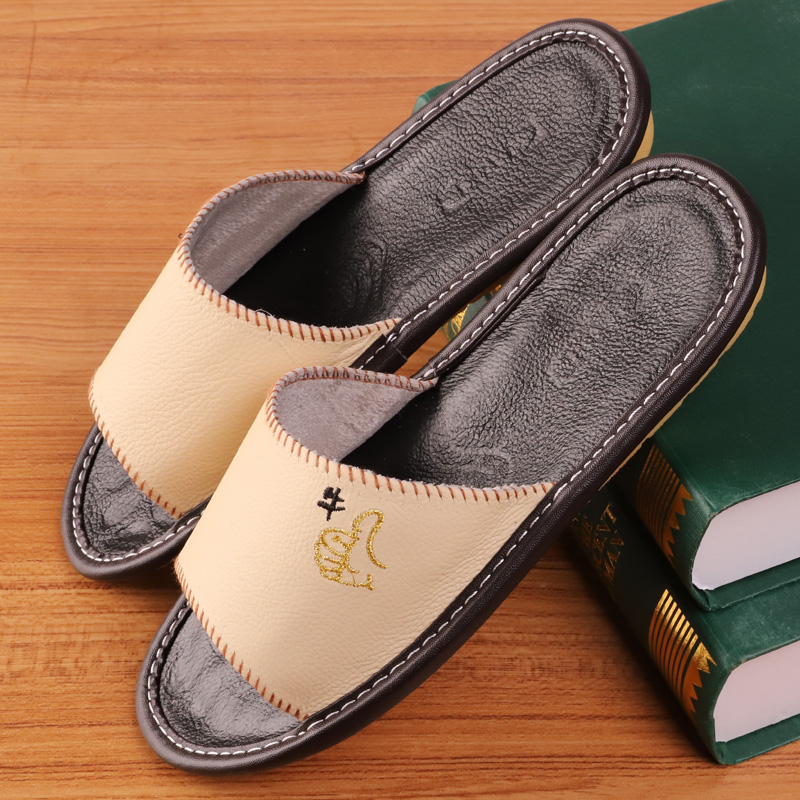 真皮凉拖鞋女家用室内居家地板防滑夏季静音家用厚底情侣拖鞋男