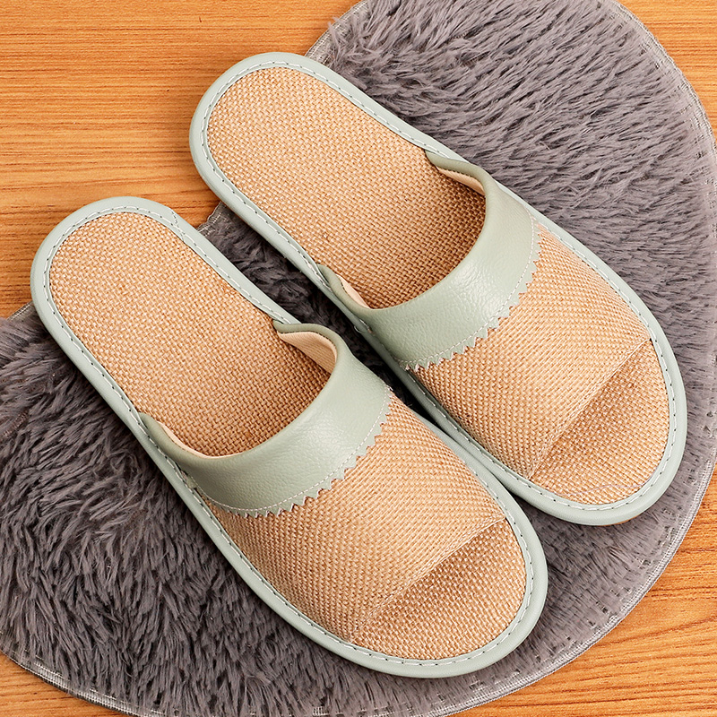 夏季家居拖鞋男女卧室内情侣防滑防臭静音亚麻底家用时尚牛皮凉拖