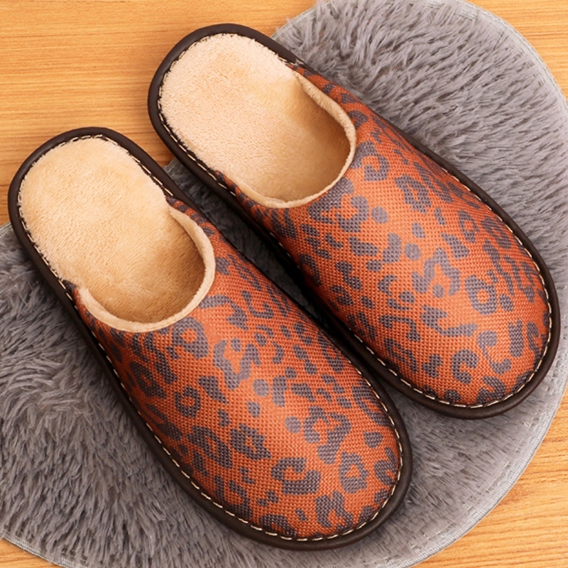 豹纹毛毛拖鞋高级感秋冬人鞋室内棉拖鞋平底拖鞋女冬季加绒保暖