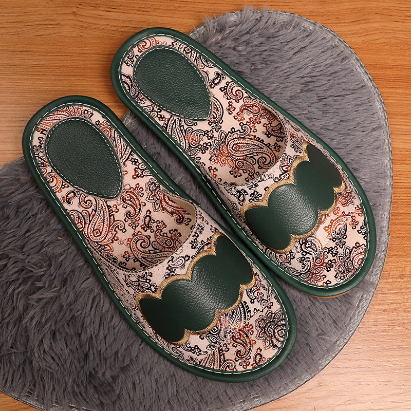 欧式居家室内皮拖鞋印花男女居家夏天防滑软底布艺家用情侣凉拖鞋