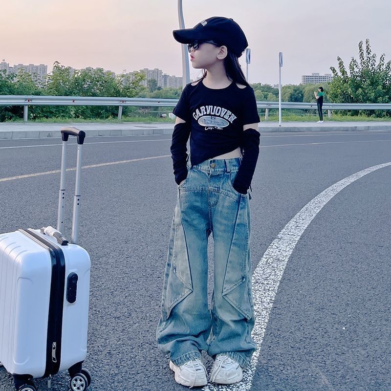 女童秋装套装新款大儿童时髦春秋小孩牛仔裤两件套洋气潮衣服
