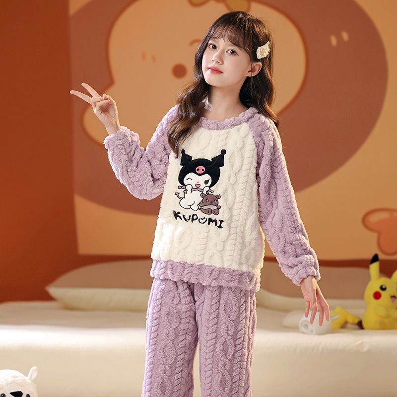 女童珊瑚绒睡衣新款冬季儿童睡衣法兰绒加绒加厚法兰绒家居服