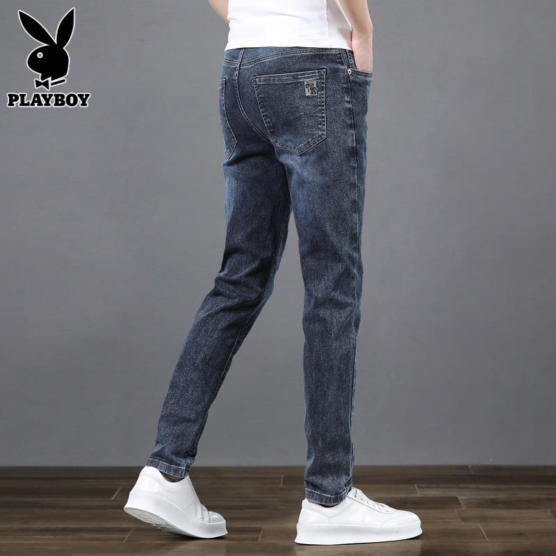 PLAYBOY潮流牛仔裤男士修身小脚秋冬新款休闲弹力薄款长裤子男款