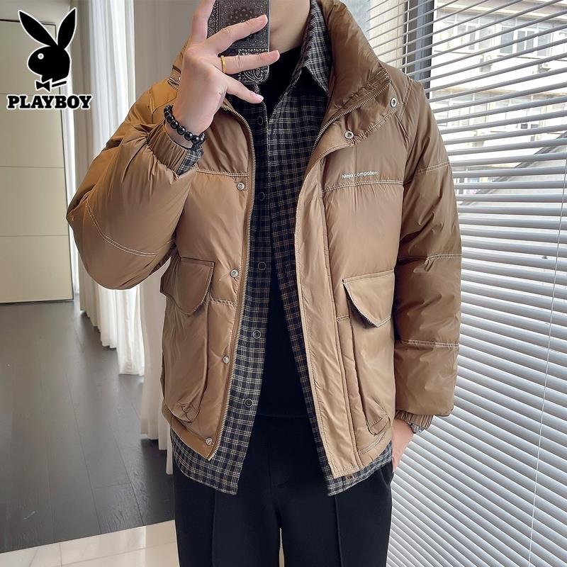 PLAYBOY正品假两件羽绒服男士冬季新款潮牌加厚防寒工装外套男款