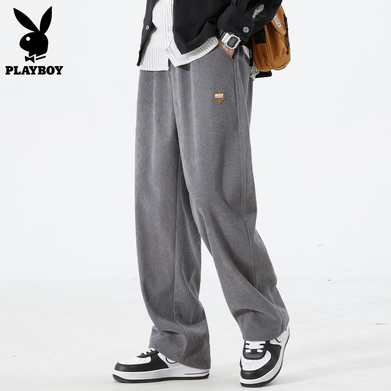 PLAYBOY灯芯绒休闲裤男士秋冬季宽松直筒阔腿百搭运动长裤子男款