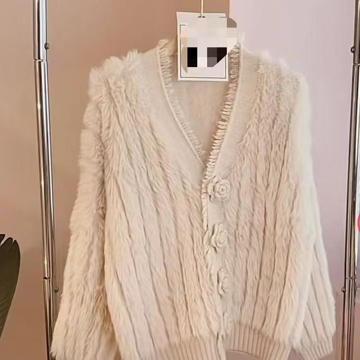 高定版600克新款玫瑰开衫水毛毛气质网红针织轻奢时尚休闲百搭