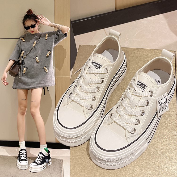 冬季回力休闲女鞋增高5CM帆布鞋女2023新款松糕百搭运动休闲透气