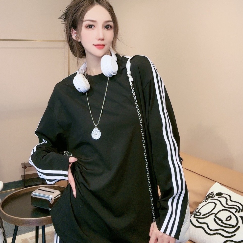 【经典T恤】时尚圆领条纹百搭宽松休闲上衣长袖T恤08-22187