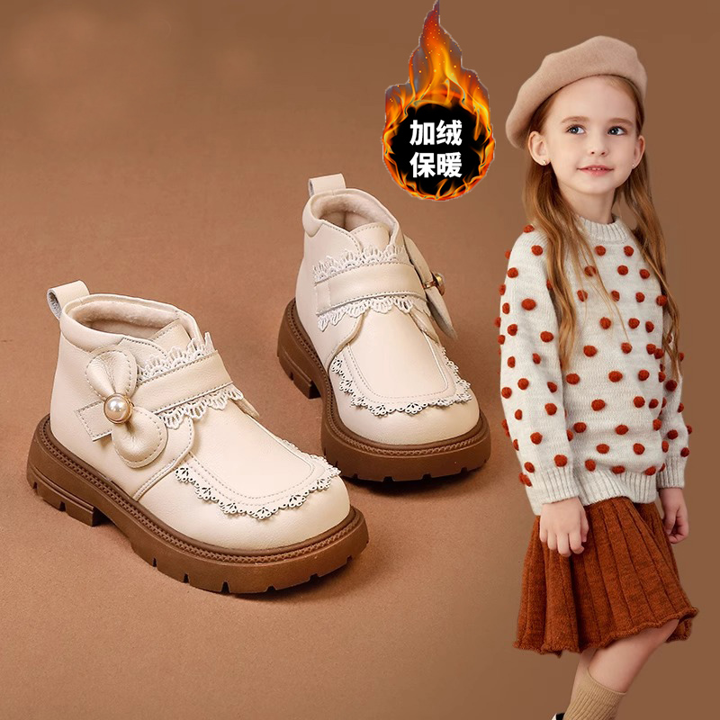 女童儿童短靴皮靴子2024公主秋冬新款加绒女孩宝宝软底保暖棉鞋子