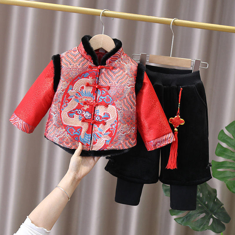男童龙年古装拜年服套装儿童冬季加厚保暖过年衣服宝宝唐装汉服潮
