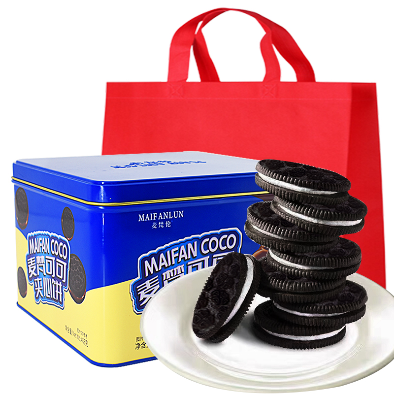 麦梵伦可可夹心饼干408g铁罐年货礼盒装