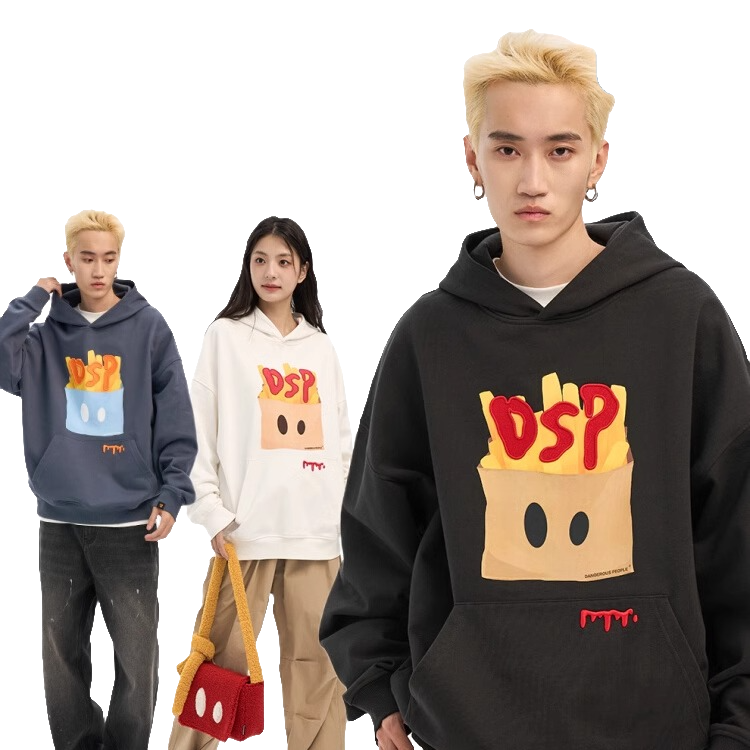 Dangerouspeople薛之谦dsp立体绣纯色套头宽松连帽卫衣新潮男装