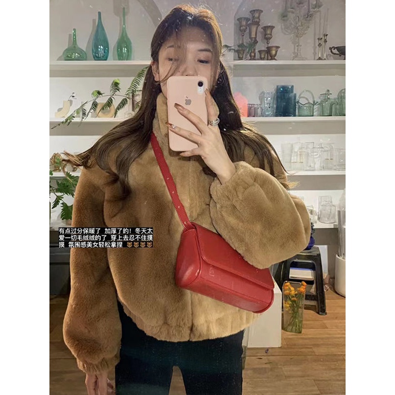 小棕熊可爱软乎乎仿獭兔毛皮草外套女加厚保暖毛毛大衣冬短款上衣