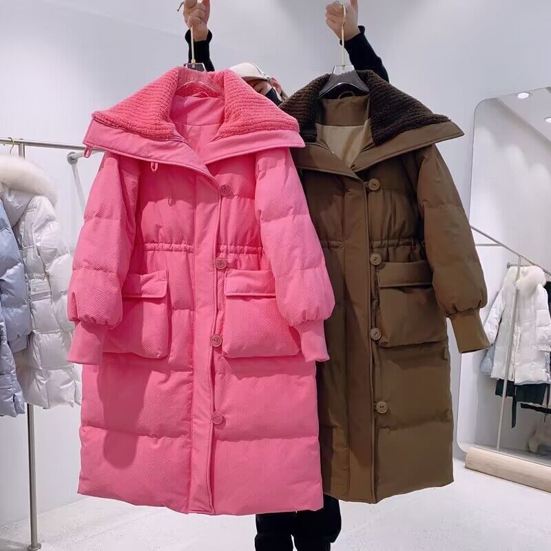 中长款棉衣欧洲站羊羔毛大翻领棉服女冬季加厚外套时尚休闲新款MM