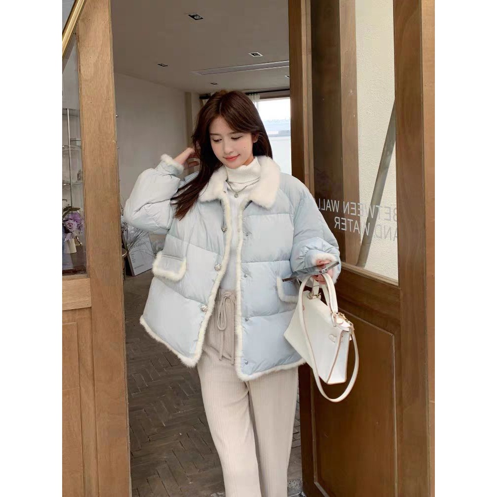 现货秒发冬季小香风短款服女高级感白鸭绒小个子气质宽松外套显瘦