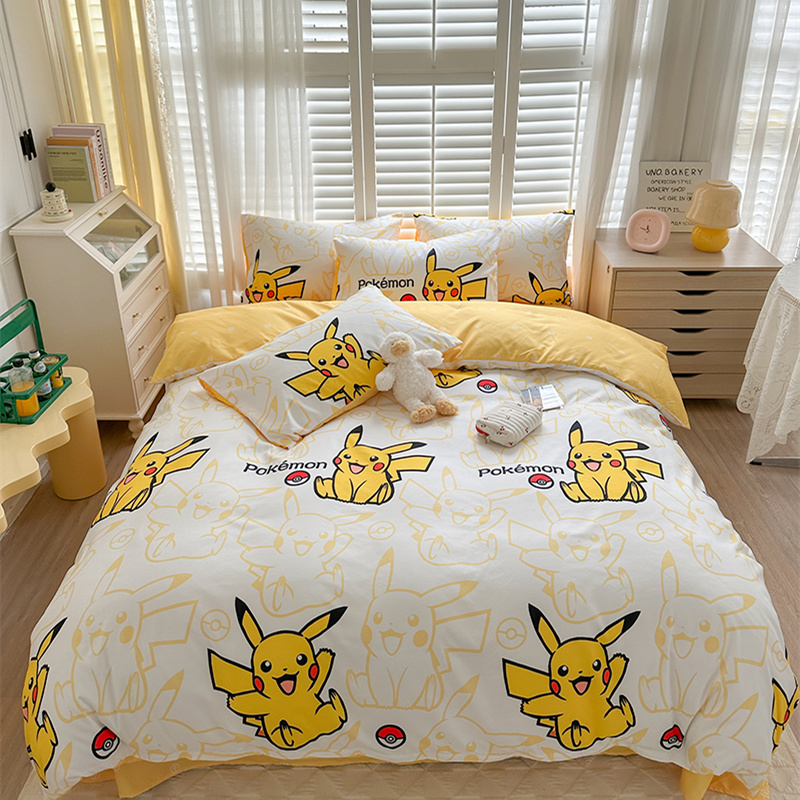 皮卡丘纯棉四件套儿童全棉三件套卡通可爱床上用品被套1.2m床学生