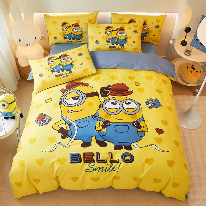 纯棉儿童四件套小黄人卡通100%全棉三件套男孩房被套床笠床上用品