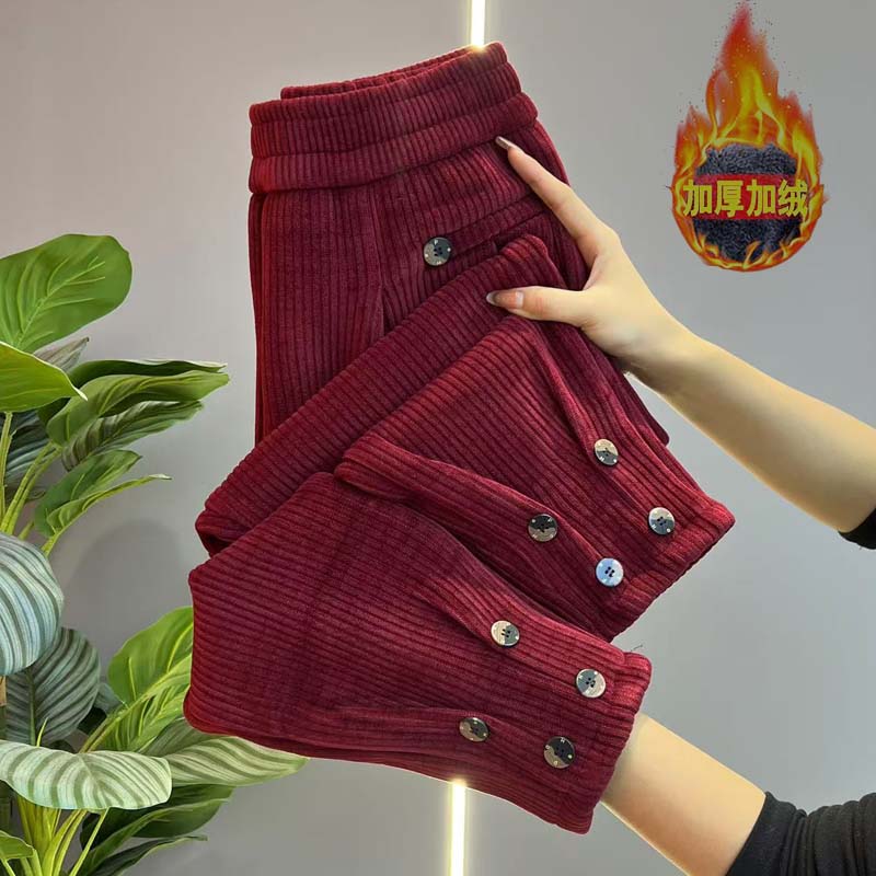 欧货秋冬新款休闲裤女2024加厚纯色雪尼尔高腰宽松显瘦柔软马丁裤