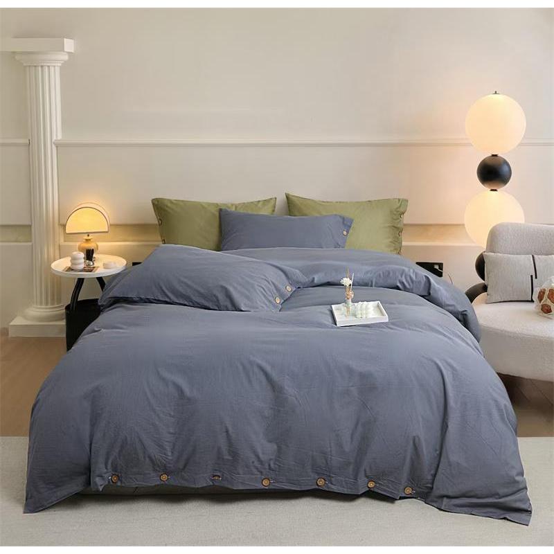 【超级红】灰 纯色全棉纽扣款四件套