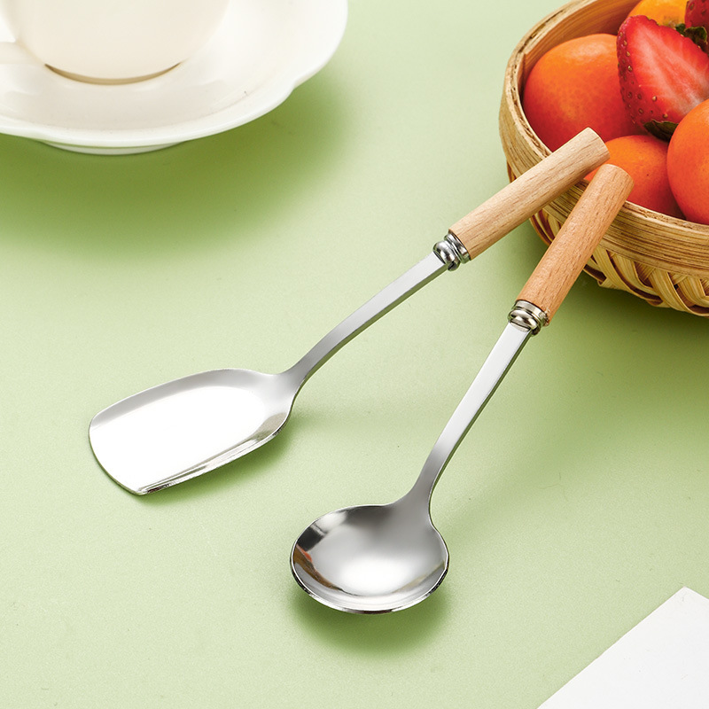 加厚不锈钢小号锅铲汤勺网红食玩儿童过家家木柄炒菜铲子厨具铲勺