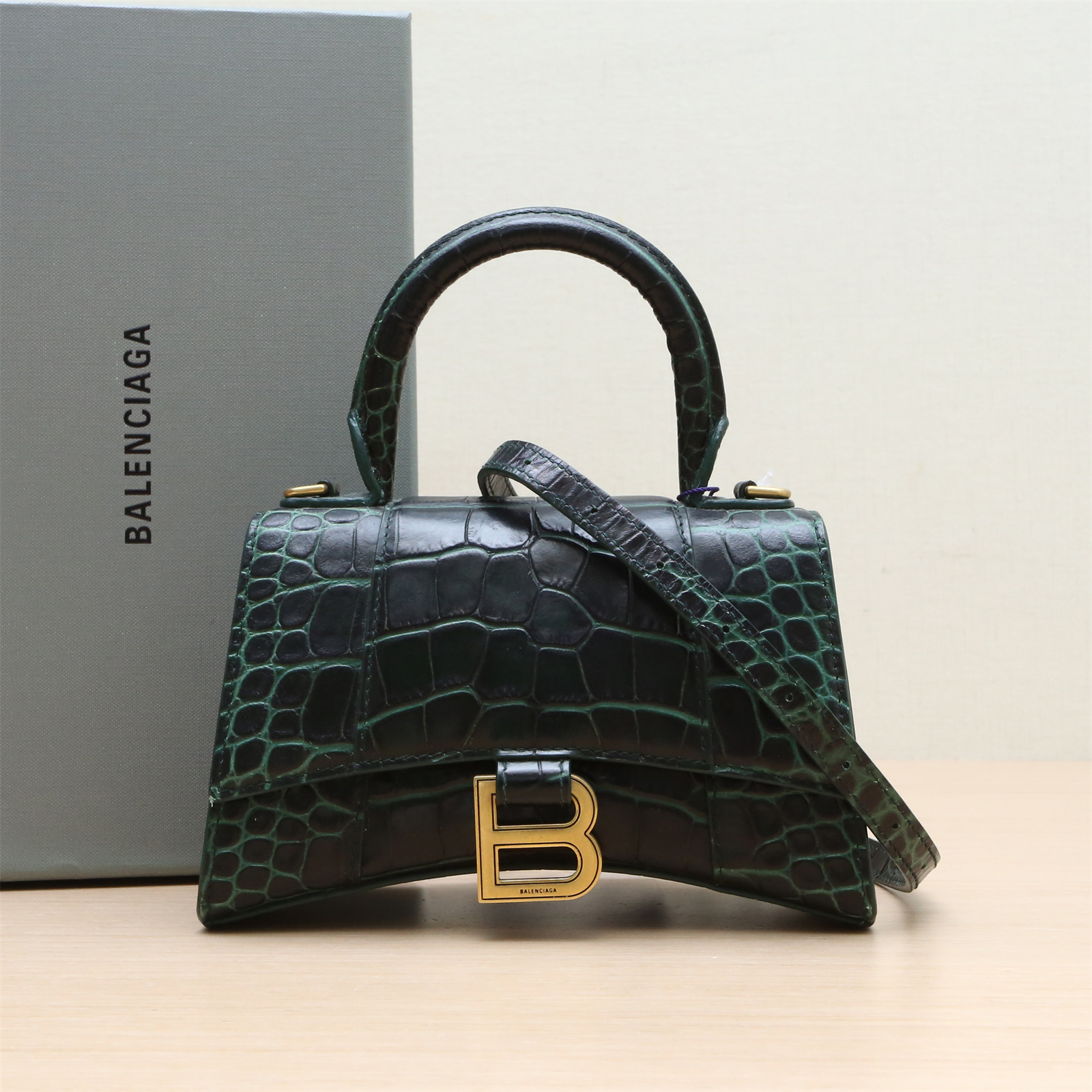 95新 Balenciaga/巴黎世家 【精选沙漏包手袋XS码墨绿P233501562