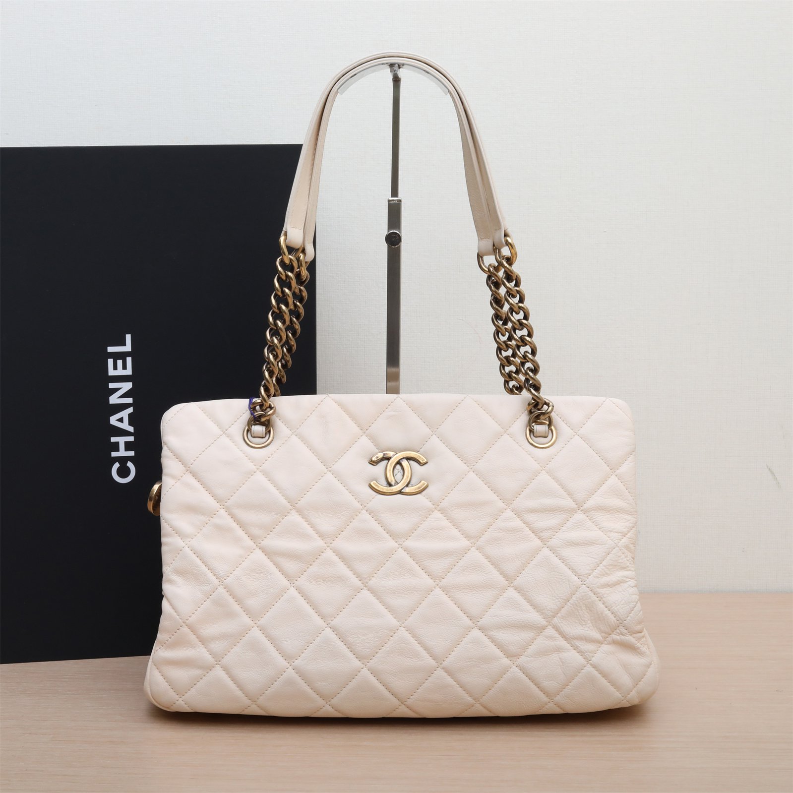 95新 Chanel/香奈儿 手提单肩 托特包 17开 裸色皮革C P223748267