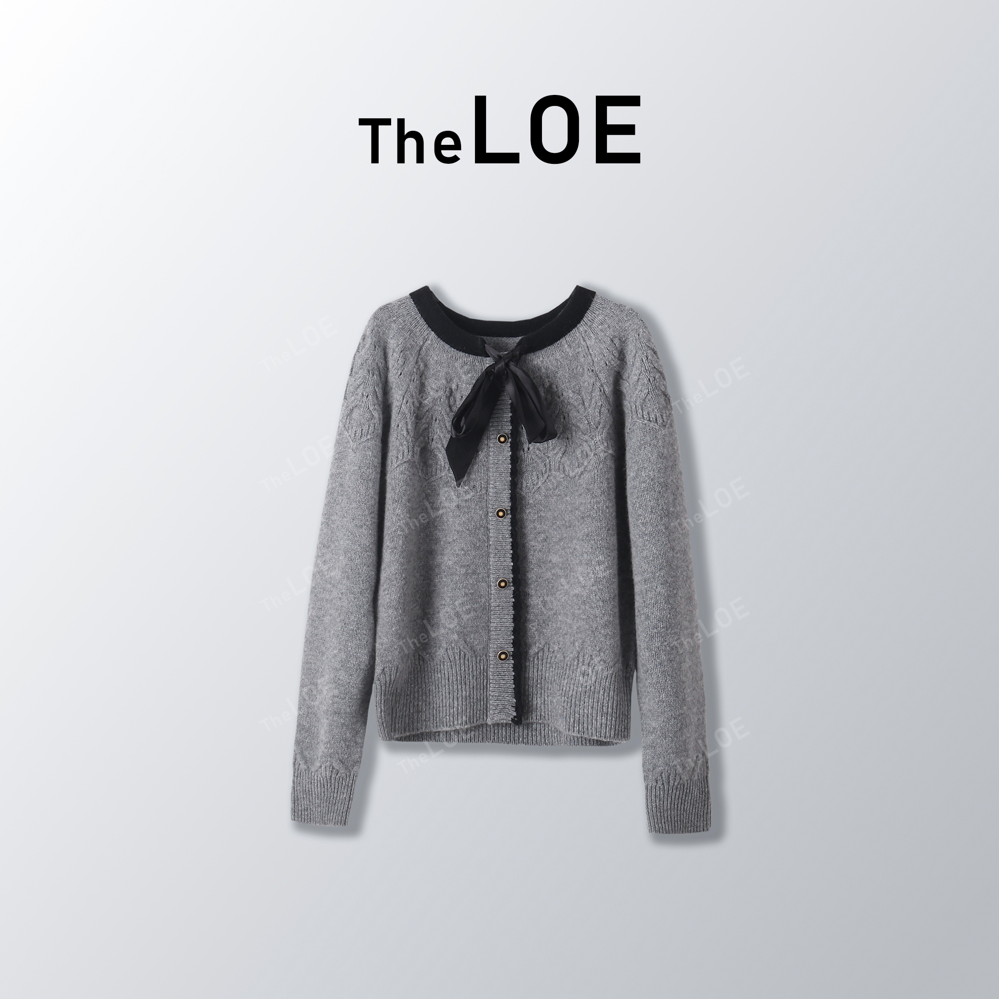 TheLOE/「香氛蝴蝶结」百分绵羊毛蝴蝶结钩花香风针织开衫#LE-9700
