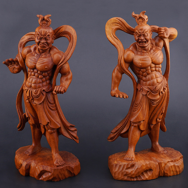 可雕也木雕哼哈二将密迹金刚护法力士家居客厅中式工艺品神将摆件