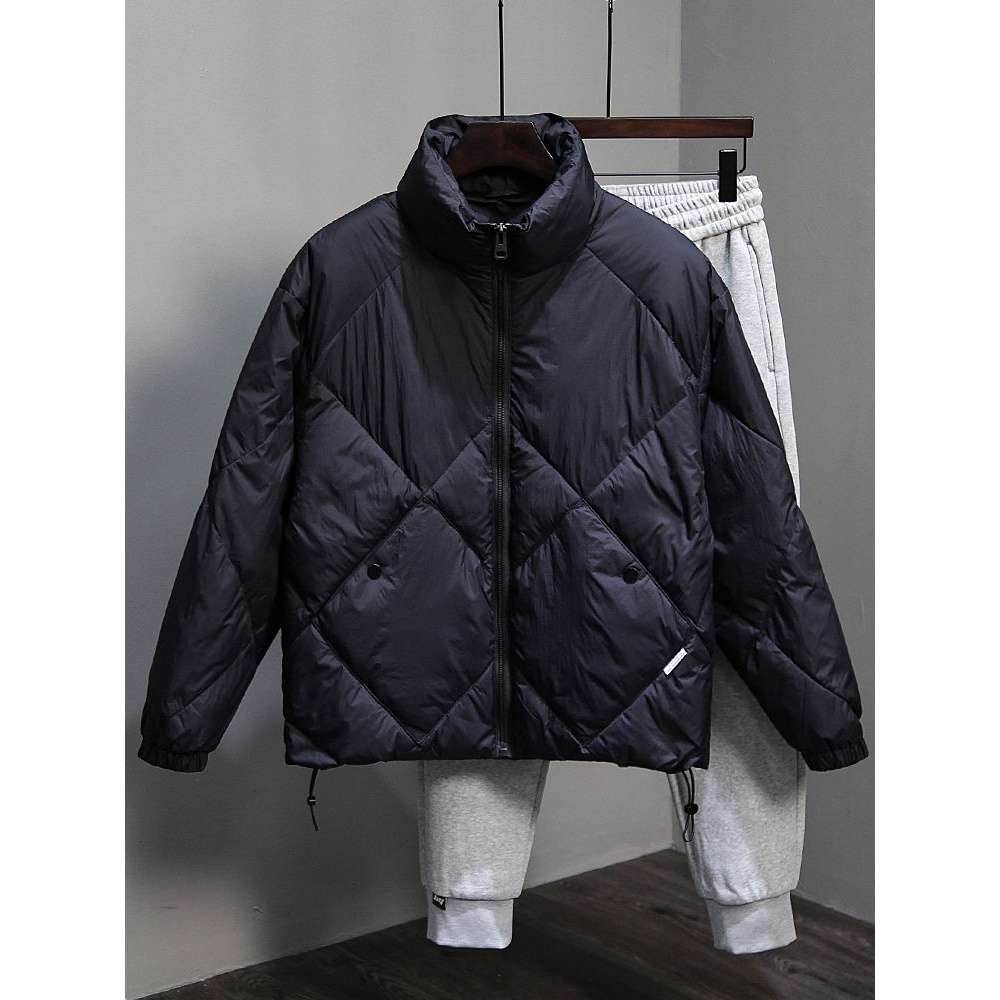 羽绒服男士2023冬季新款宽松休闲黑色加厚面包服潮牌短款情侣外套