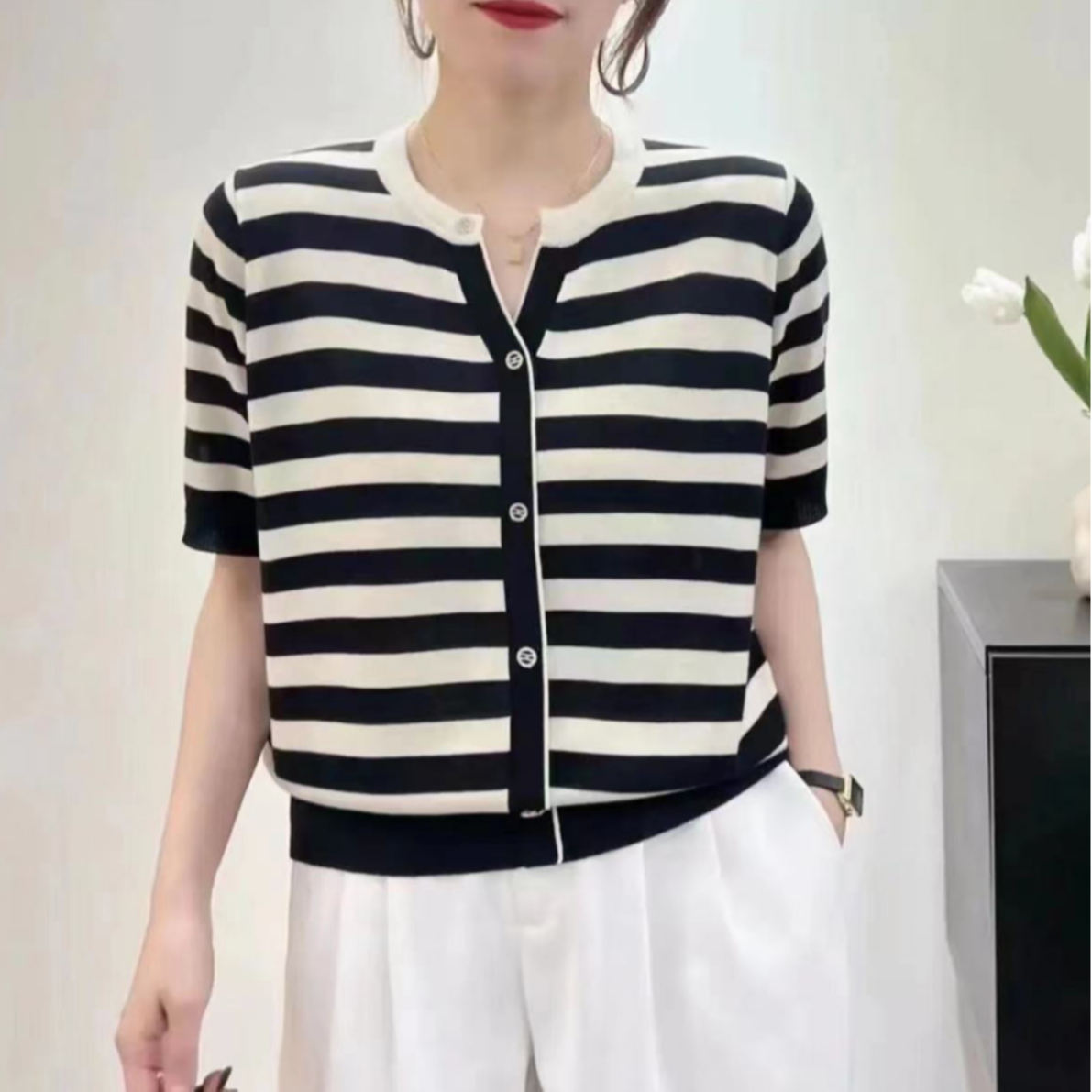 280#新款短袖毛衣针织衫圆领条纹835