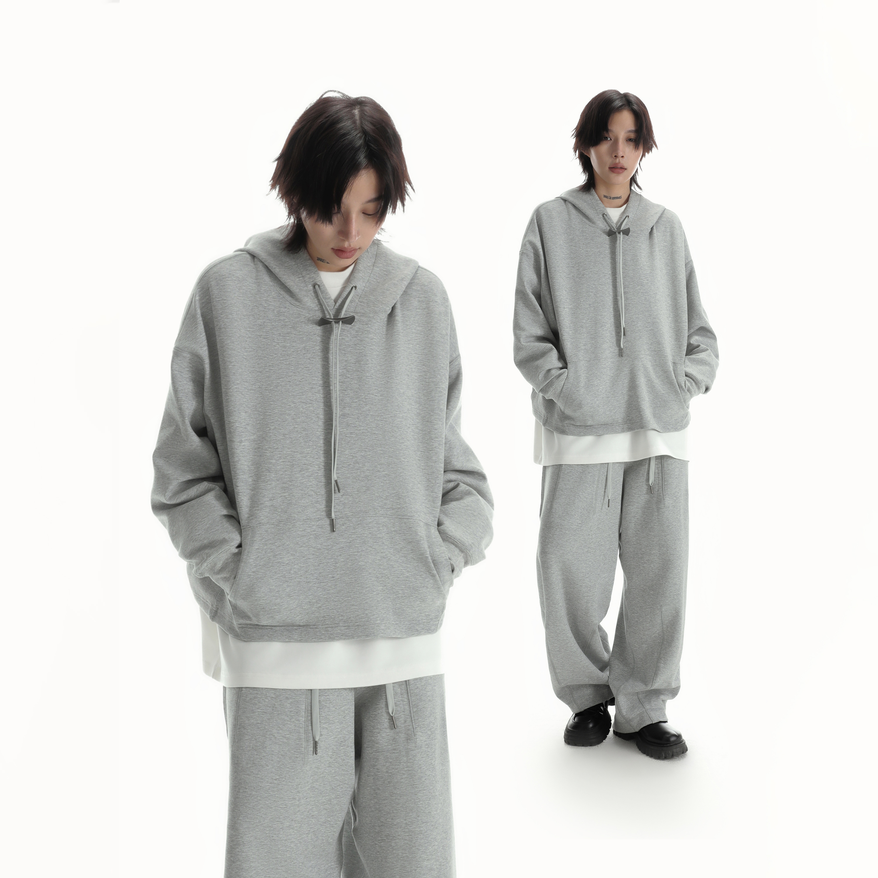 散养文化2024美式潮牌纯色连帽卫衣男女宽松高街嘻哈情侣上衣外套