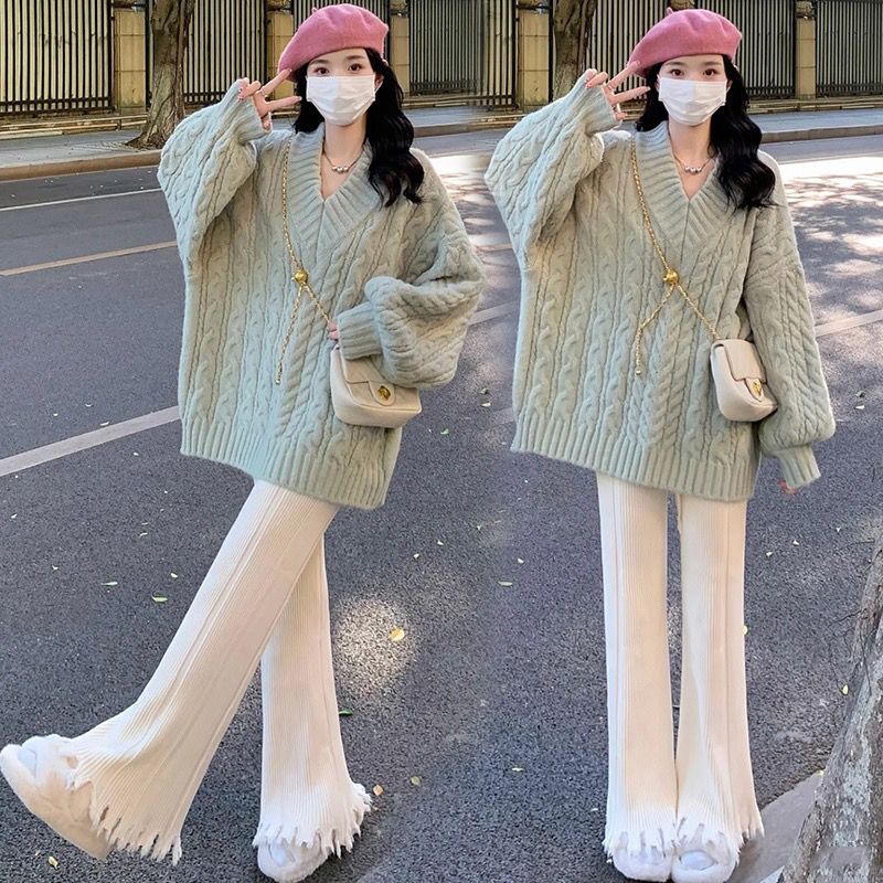 孕妇毛衣套装秋冬装高级小众慵懒风宽松阔腿裤宽松休闲外穿两件套