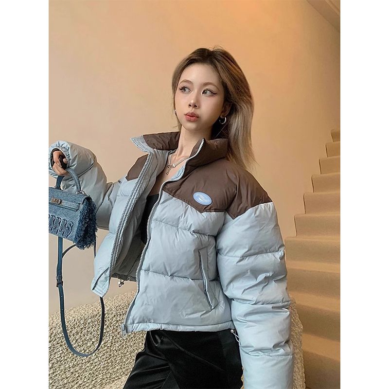 2023新款羽绒服加厚服外套女冬季新款美式潮牌撞色拼接短款保暖衣