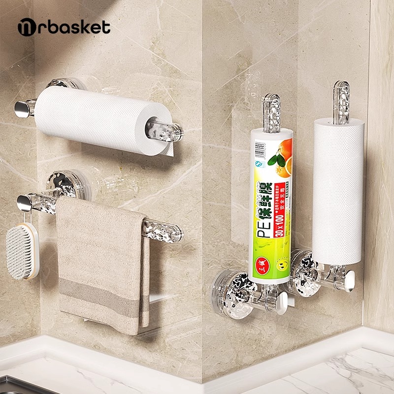 吸盘厨房卫生间免打孔橱柜保鲜膜挂架挂抹布架纸巾厕纸挂杆卷纸架