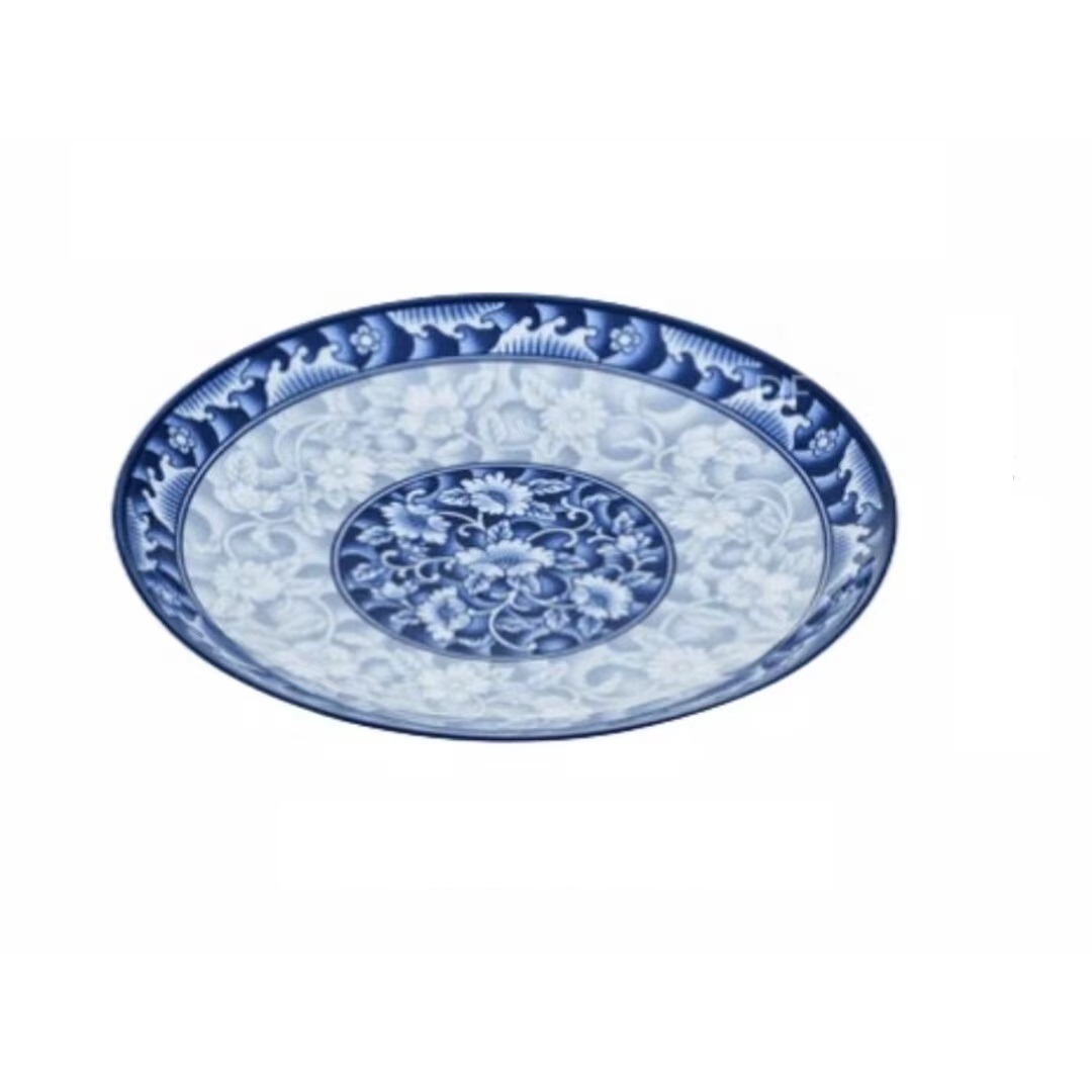 韩国进口参宝青花瓷浅圆碟釉下彩加厚家用盘子陶瓷餐具青花瓷盘子