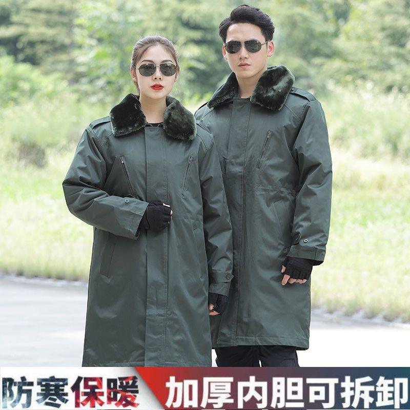 HongLuHuang军大衣男冬季加厚加长款绿色棉大衣保安棉服女可拆卸.