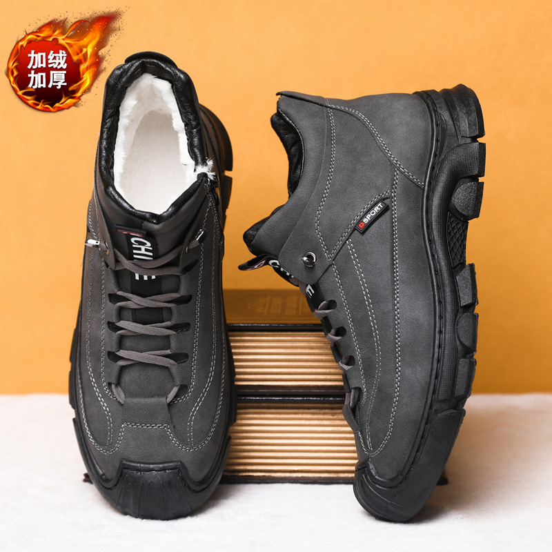 安踏流行马丁靴男冬季加绒加厚高帮棉皮鞋男士真皮英伦防滑棉鞋保