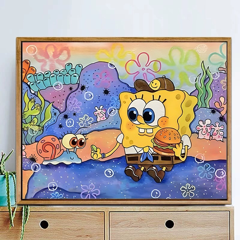 海绵宝宝珊瑚版 蒙娜丽莎十字绣棉线39色65×85大格满绣无勾边