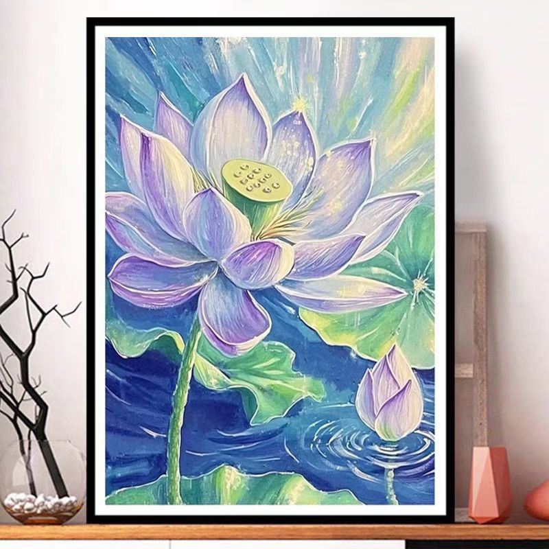 夏日荷花 蒙娜丽莎十字绣34色棉线四股60×75送工具包线蜡绷带