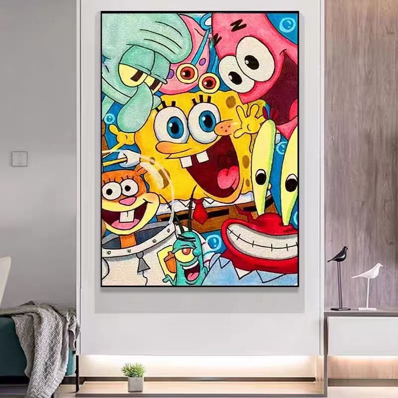 新款海绵宝宝 十字绣蒙娜丽莎棉线28色60×85大格满绣无勾边