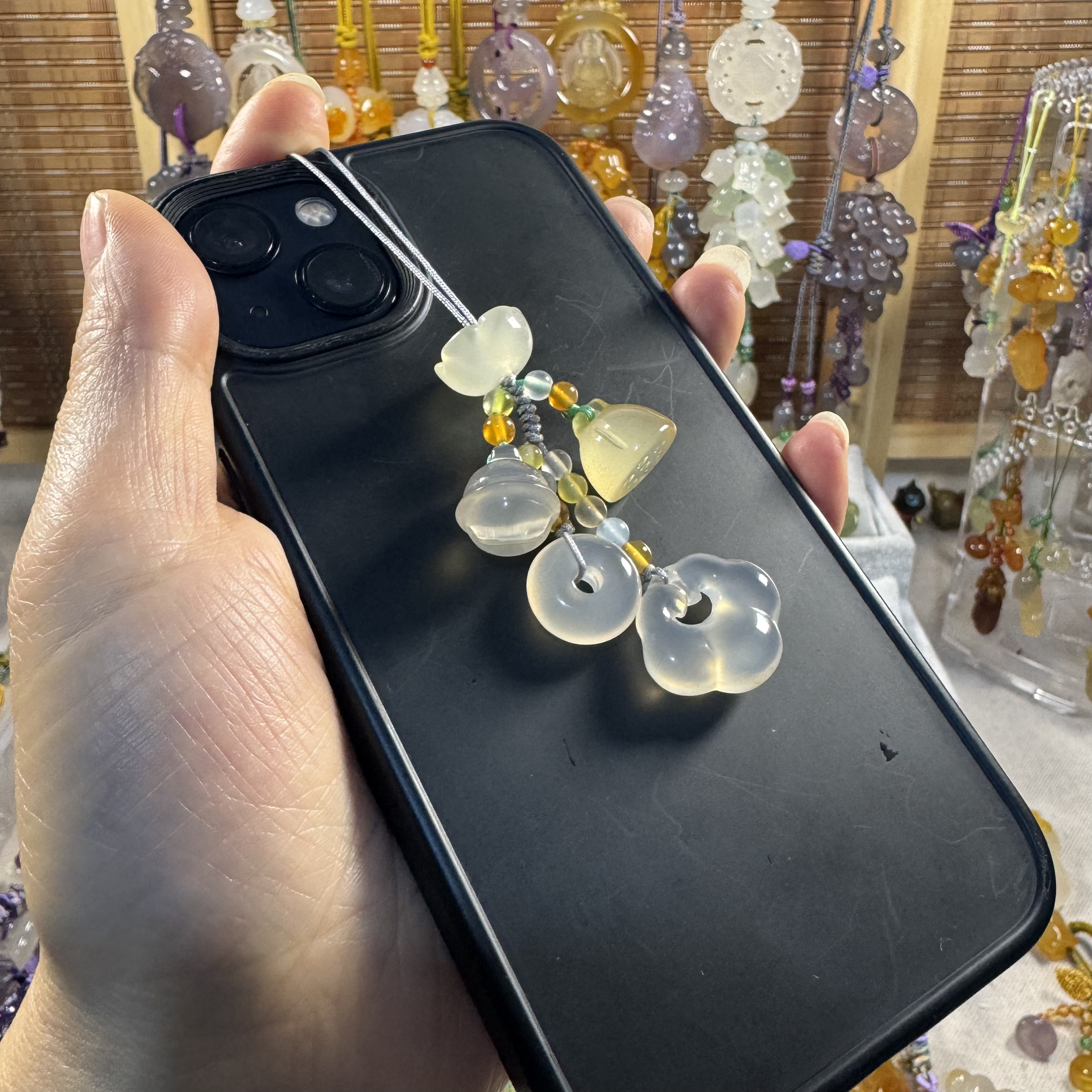 天然玉髓玛瑙称心如意平安连连手机链包挂