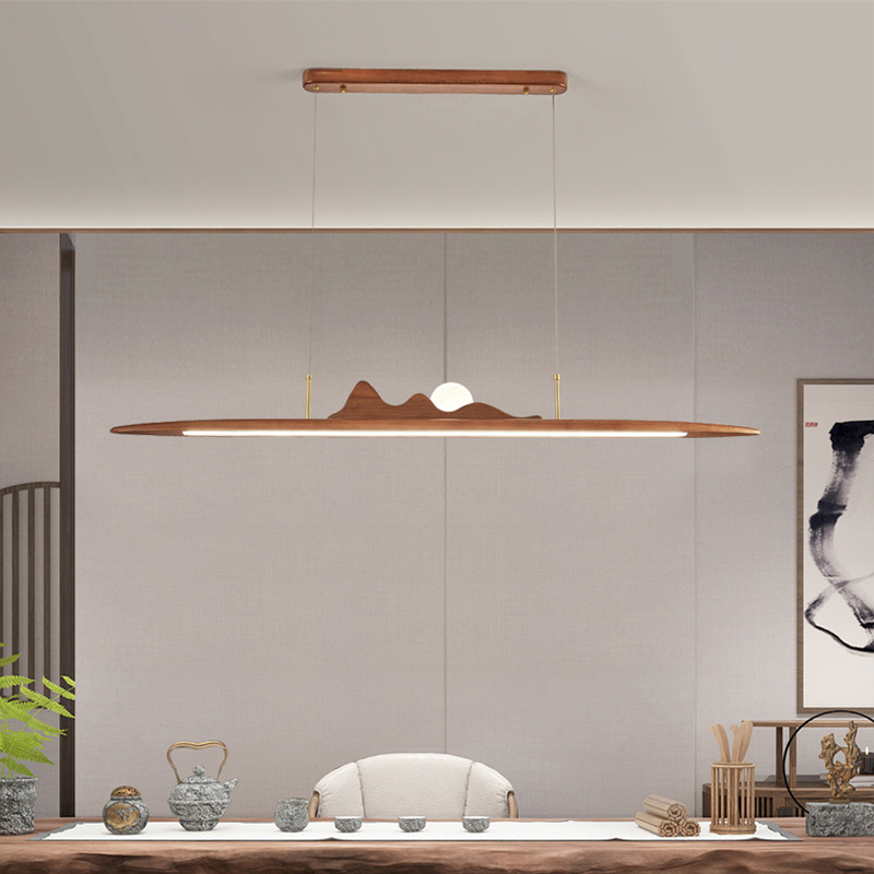 新中式实木客厅长条吊灯国风禅意简约大气餐厅茶室创意极简吧台灯