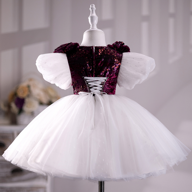 女童短裙礼服儿童公主裙小主持洋气花童周岁宝宝生日高端蓬蓬纱裙
